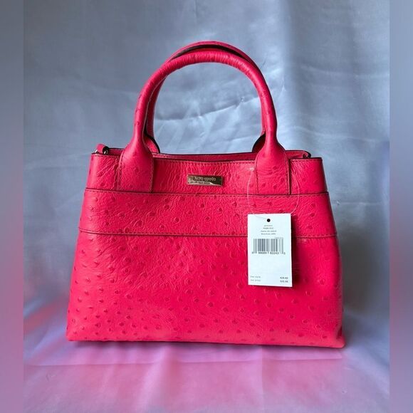 Kate Spade Bright Pink Ostrich Leather Satchel w/ Bow - NWT - Original Dust Bag - Picture 4 of 12